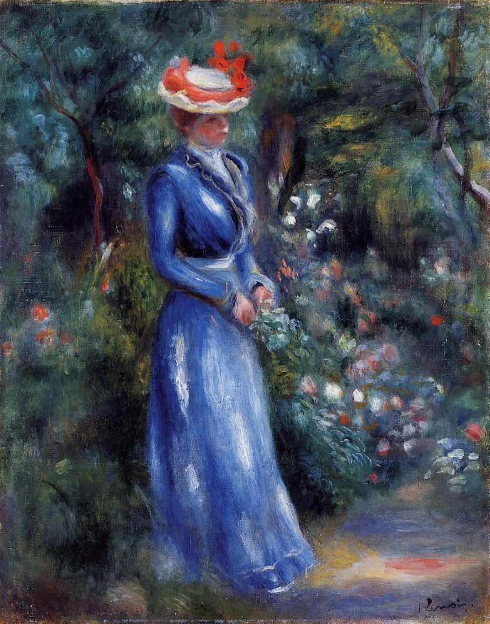 Woman in a blue dress standing in the garden of Saint Cloud 1899